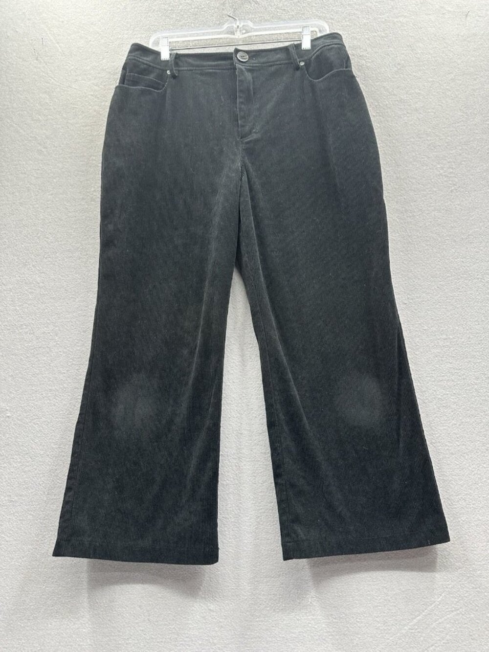 7 For All Mankind Corduroy Pants Women L Black Wide Leg Cropped High Rise Ribbed